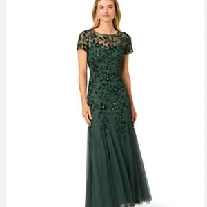 Adrianna Papell Forest Green Embellished Maxi Dress